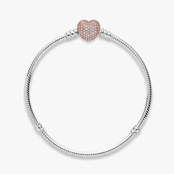 Pandora Moments Pavé Heart Clasp Snake Chain Bracelet with a free surprise charm - Picture 2 of 4